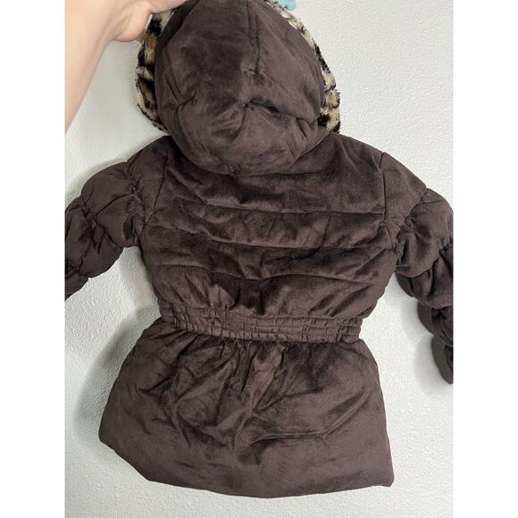 Pistachio Brown Suede Puff Faux-Fur Girls Infant Animal Print Jacket Size 2T - Picture 7 of 7